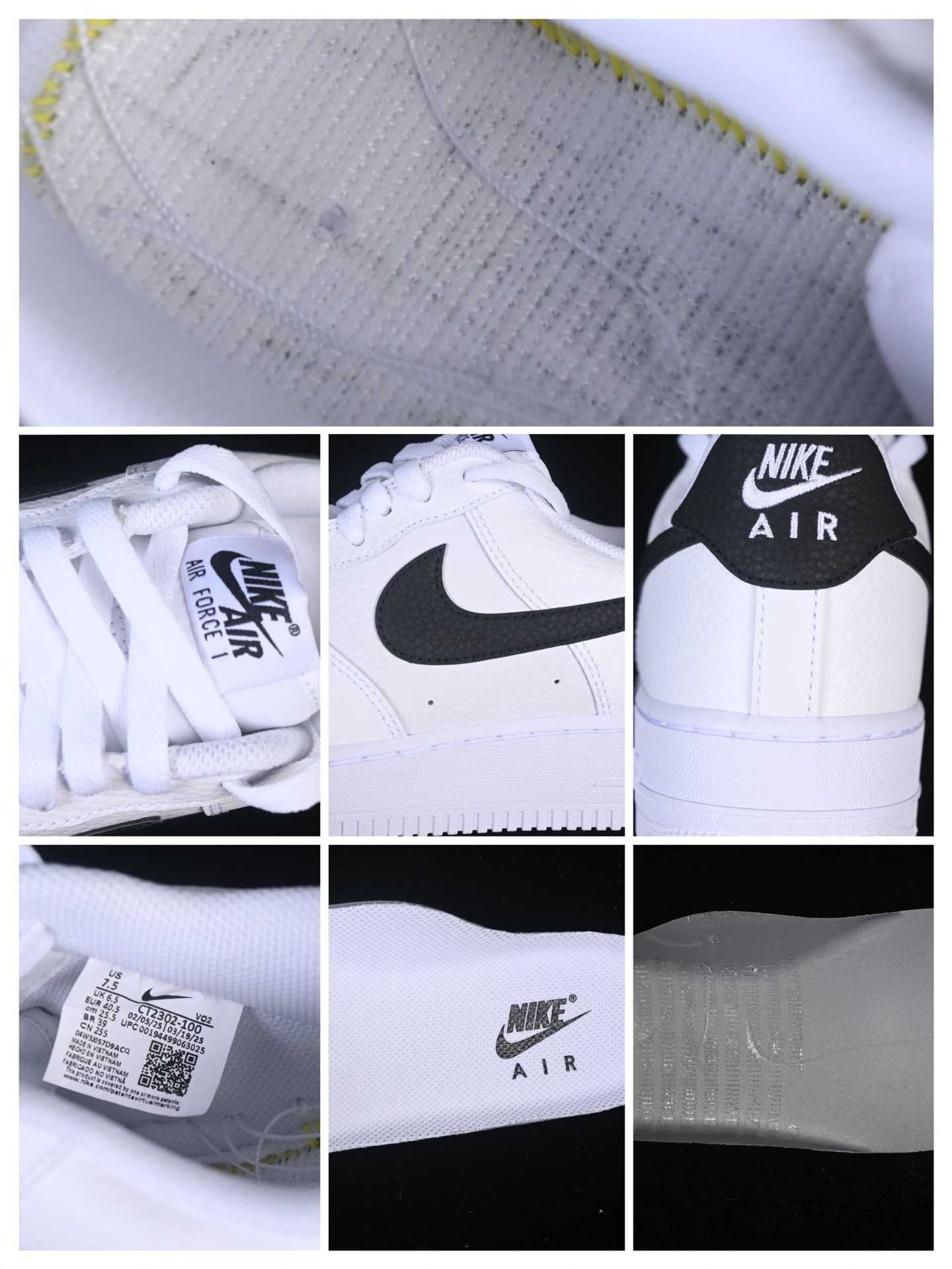 Nike Air Force 1 Low '07 White Black Pebbled Leather CT2302-100 – Image 10